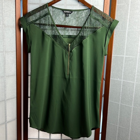 Express Tops - Express Top green zip-up blouse